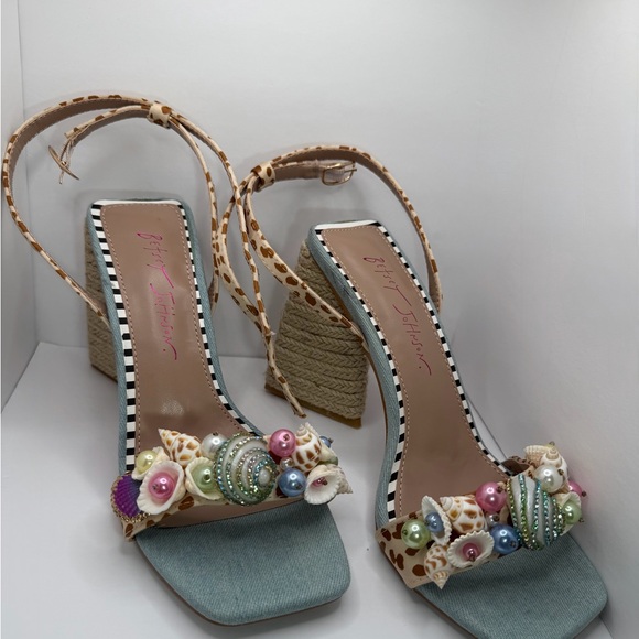 Betsey Johnson Blue and Tan Embellished Heels - Picture 6 of 10